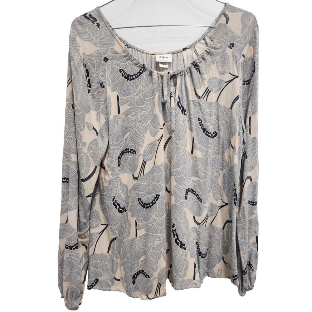 Daytrip The Buckle Womens BOHO Top Small Pink Gray Floral Long Sleeve Cottage